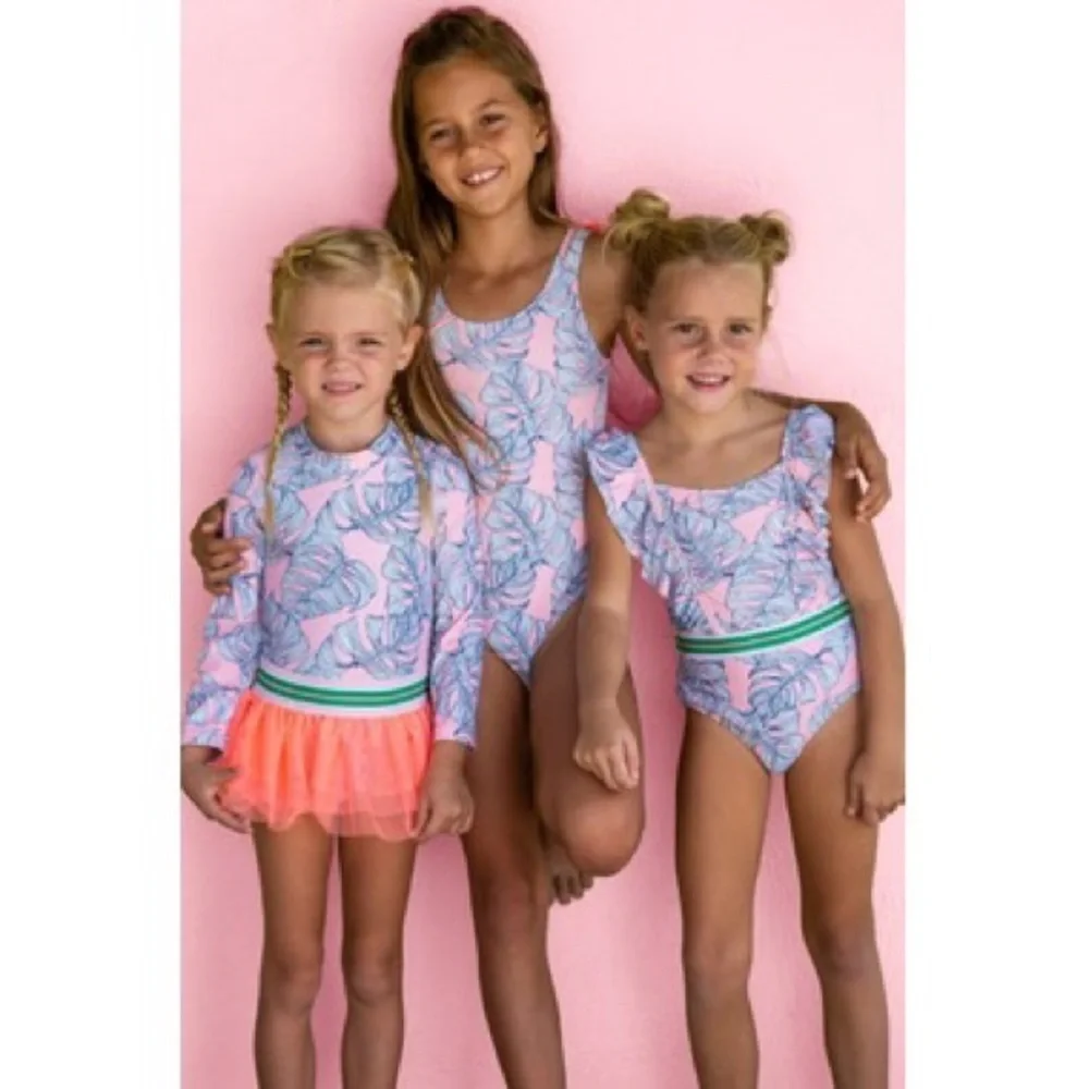 Shade Critters Pink Monstera Ruffle One-Piece Swimsuit - 18-24 M - Picture 3 of 4